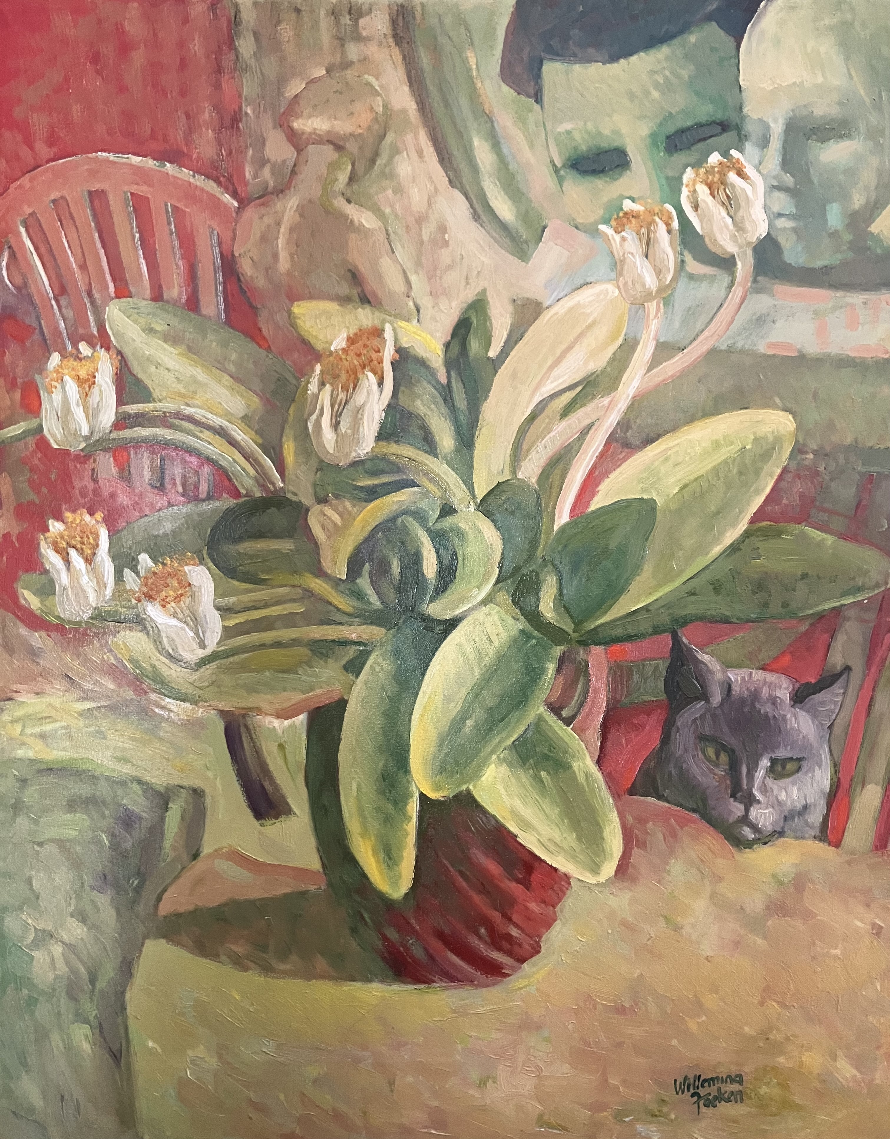 Joan and Neville’s flowers with cat